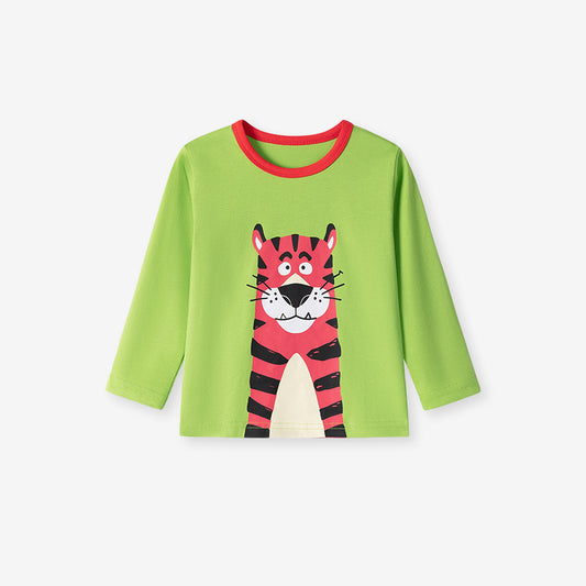 Autumn Arrival Kids Boys Tiger Cartoon Pattern Crew Neck Long Sleeves Top Sweatshirt, MyKids-USA®, Sweatshirts, MyKids-USA - Size/Age - 90 (12-24M) - Color - Green -  -  - TR2507222150-A