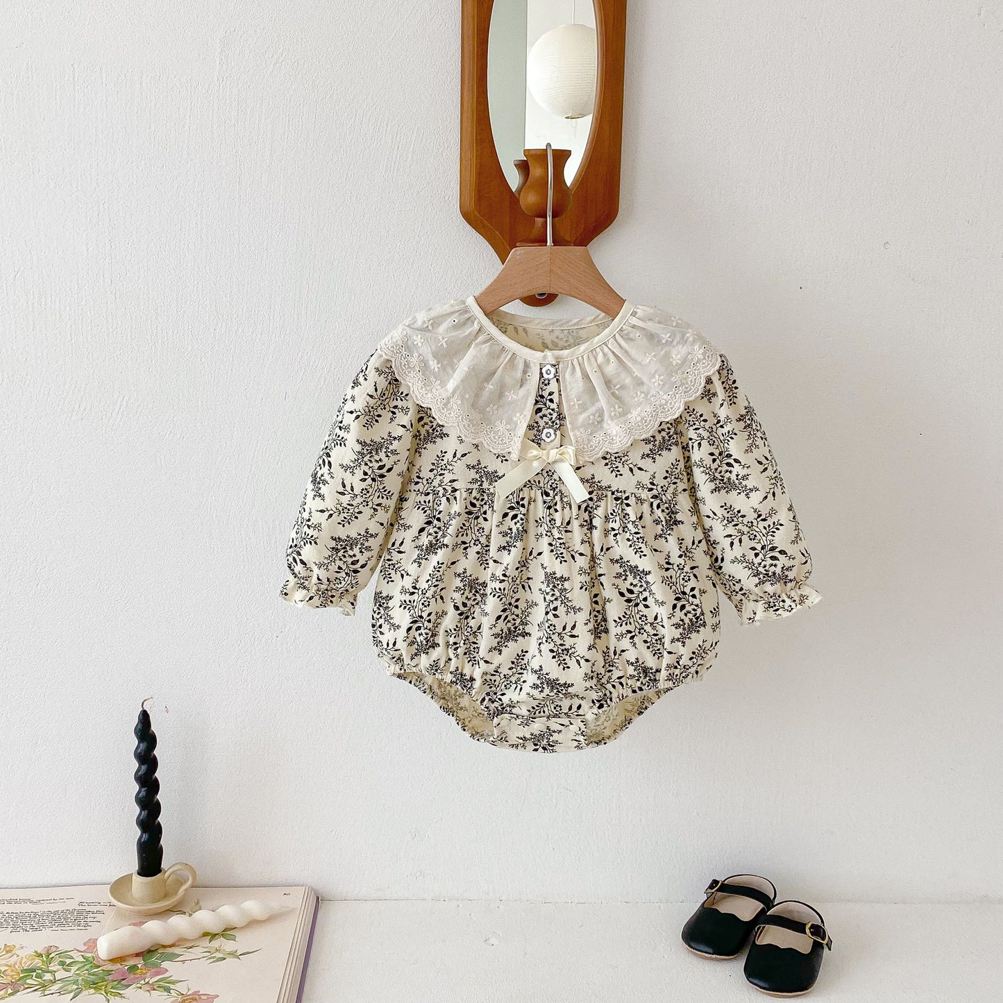 Arrival Baby Girls Long Sleeves Embroidery Collar Floral Print Onesies, MyKids-USA®, Baby One-Pieces, MyKids-USA - Size/Age - 66 (3-6M) - Color - Beige -  -  - TR2409300942-A