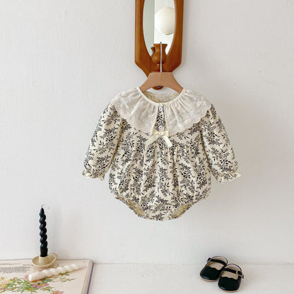 Arrival Baby Girls Long Sleeves Embroidery Collar Floral Print Onesies, MyKids-USA®, Baby One-Pieces, MyKids-USA - Size/Age - 66 (3-6M) - Color - Beige -  -  - TR2409300942-A