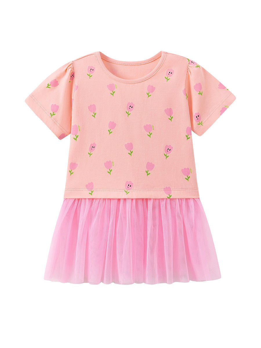 Summer Arrival Flowers Cartoon Pattern Short Sleeves Crew Neck Dress for Stylish Girls, MyKids-USA®, Baby & Children's Dresses, MyKids-USA -  -  -  -  -  -  - .