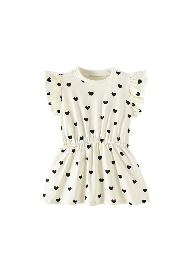 Summer Baby Kids Girls Fly Sleeves Hearts Pattern Dress