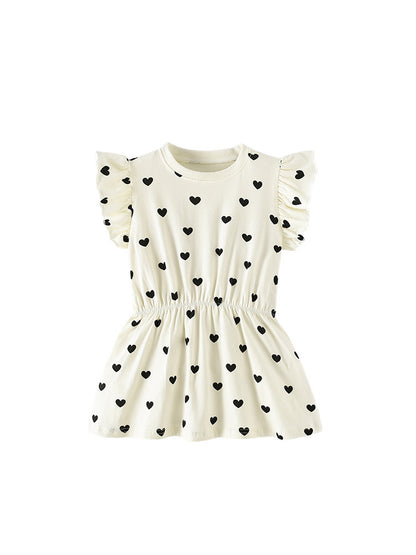 Summer Baby Kids Girls Fly Sleeves Hearts Pattern Dress
