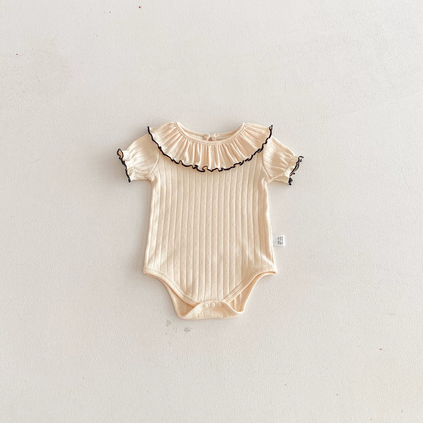 Summer Arrival Baby Girls Short Sleeves Solid Color Hollow-out Pattern Bodysuit with Collar, MyKids-USA®, Bodysuits, MyKids-USA - Size/Age - 66 (3-6M) - Color - Apricot -  -  - TR2603152329-A.