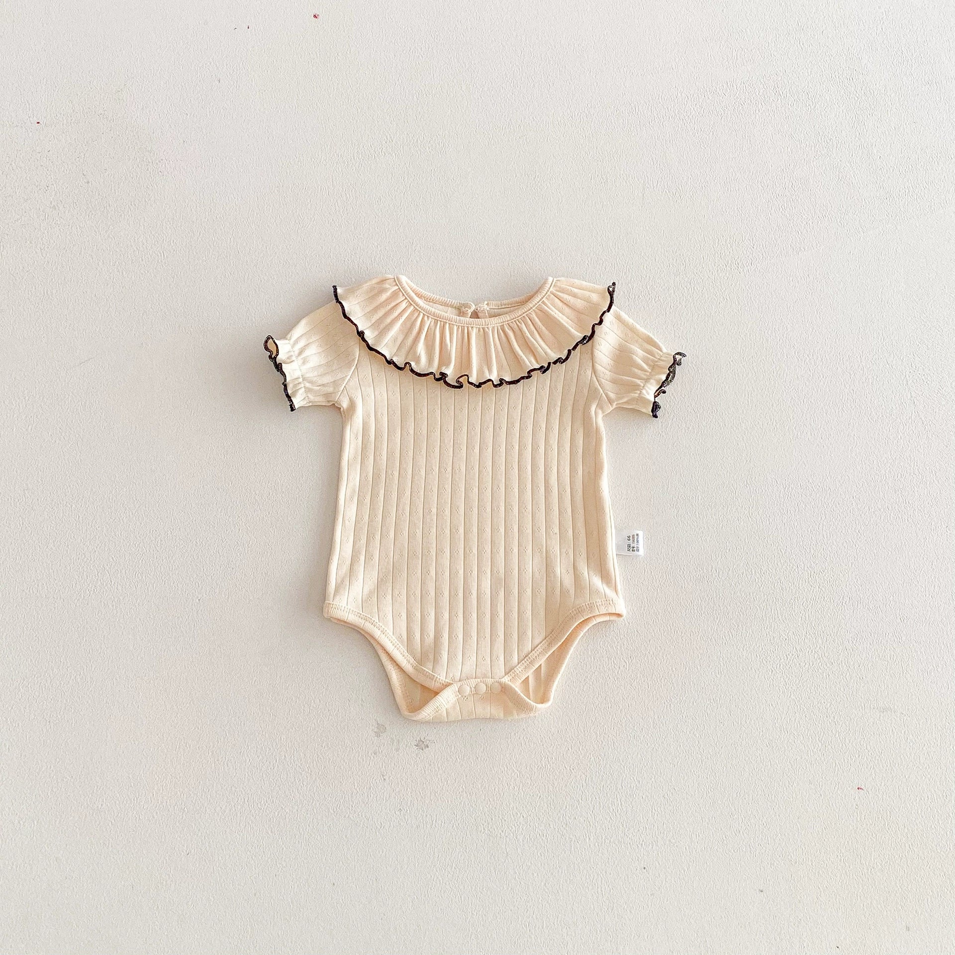 Summer Arrival Baby Girls Short Sleeves Solid Color Hollow-out Pattern Bodysuit with Collar, MyKids-USA®, Bodysuits, MyKids-USA - Size/Age - 66 (3-6M) - Color - Apricot -  -  - TR2603152329-A.