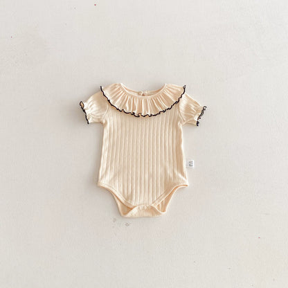Summer Arrival Baby Girls Short Sleeves Solid Color Hollow-out Pattern Bodysuit with Collar, MyKids-USA®, Bodysuits, MyKids-USA - Size/Age - 66 (3-6M) - Color - Apricot -  -  - TR2603152329-A.