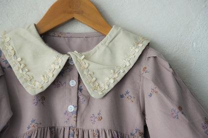 Baby Girls Turndown Collar Floral Soft Spring Vintage Dress