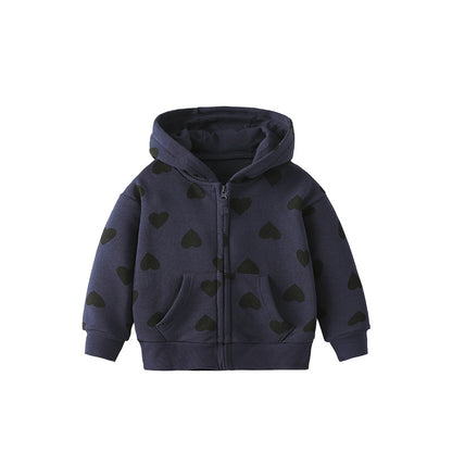 Arrival European and American Style Girls’ Hooded Zip-up Black Hearts Pattern Coat with Long Sleeves, MyKids-USA®, Parkas, MyKids-USA - Size/Age - 100 (2-3Y) - Color - Black -  -  - TR2509242254-A