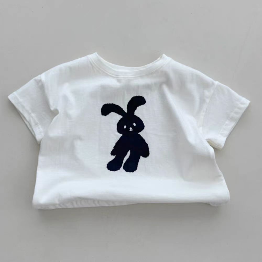 Summer New Arrival Kids Unisex Crew Neck Short Sleeves Thin Rabbit Print Top T-Shirt