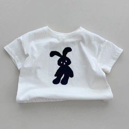 Summer New Arrival Kids Unisex Crew Neck Short Sleeves Thin Rabbit Print Top T-Shirt