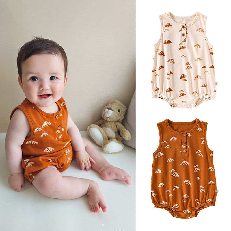 Summer Arrival Baby Unisex Crew Neck Sleeveless Croissants Pattern Onesies Bodysuits, MyKids-USA®, Baby One-Pieces, MyKids-USA -  -  -  -  -  -  - 