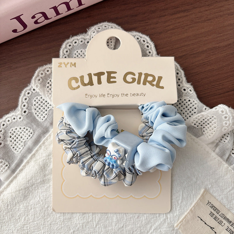 Collection of 2 Cute Plaid and Cartoon Hair Ties, MyKids-USA®, Ponytail Holders, MyKids-USA - Size/Age - Average Size (0-12Y） - Color - Light Blue -  -  - TR2604291453-B.