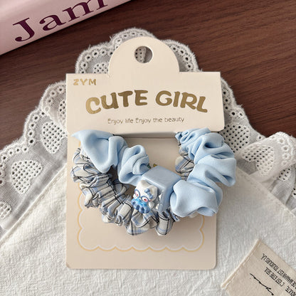 Collection of 2 Cute Plaid and Cartoon Hair Ties, MyKids-USA®, Ponytail Holders, MyKids-USA - Size/Age - Average Size (0-12Y） - Color - Light Blue -  -  - TR2604291453-B.