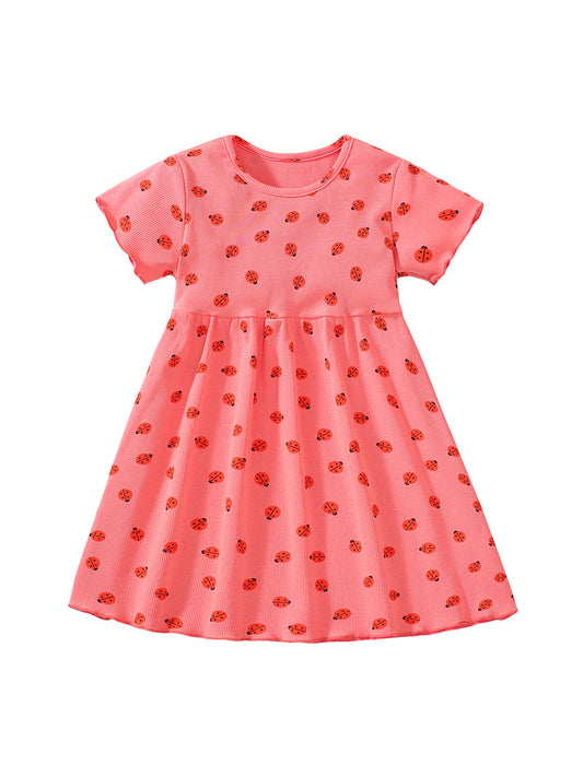 New Arrival Baby Kids Girls Ladybird Print Short Sleeves Dress