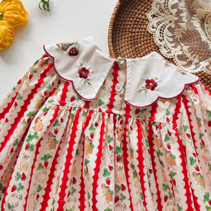 Autumn Arrival Baby Kids Girls Rabbits and Striped Pattern Long Sleeves Dress with Collar, MyKids-USA®, Baby & Toddler Dresses, MyKids-USA -  -  -  -  -  -  - 