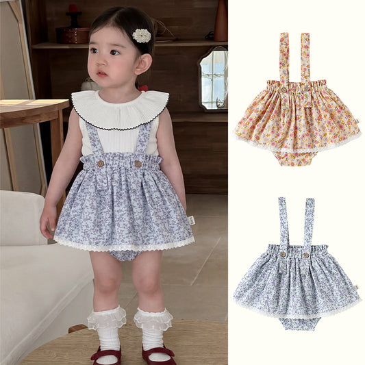 Summer Arrival Baby Girls Floral Pattern Sleeveless Strap Overalls