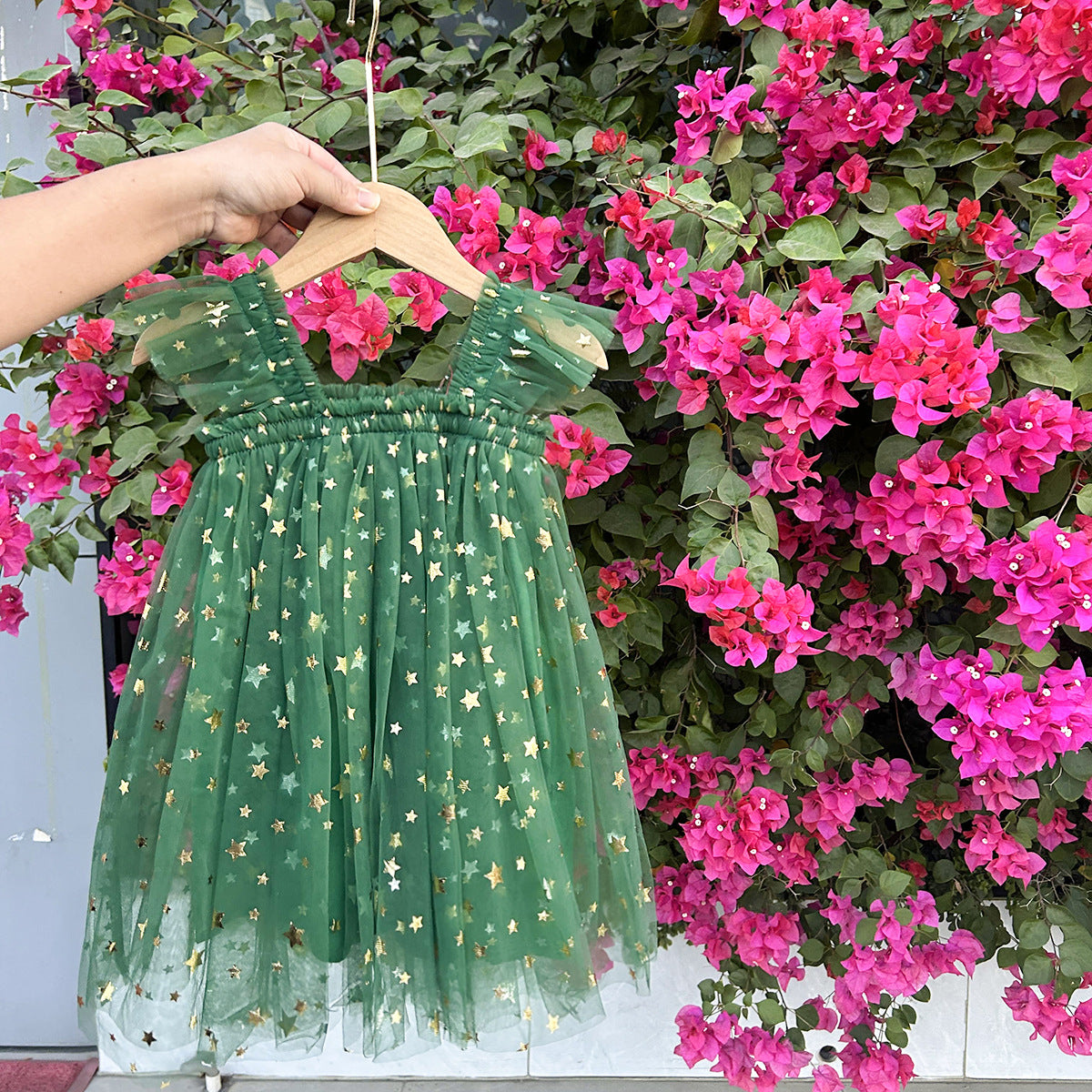 Summer Arrival Baby Girls Fly Sleeves Stars and Christmas Pattern Tulle Dress, MyKids-USA®, Baby & Children's Dresses, MyKids-USA - Size/Age - 80 (9-12M) - Color - Light Green -  -  - TR2605072341-D.