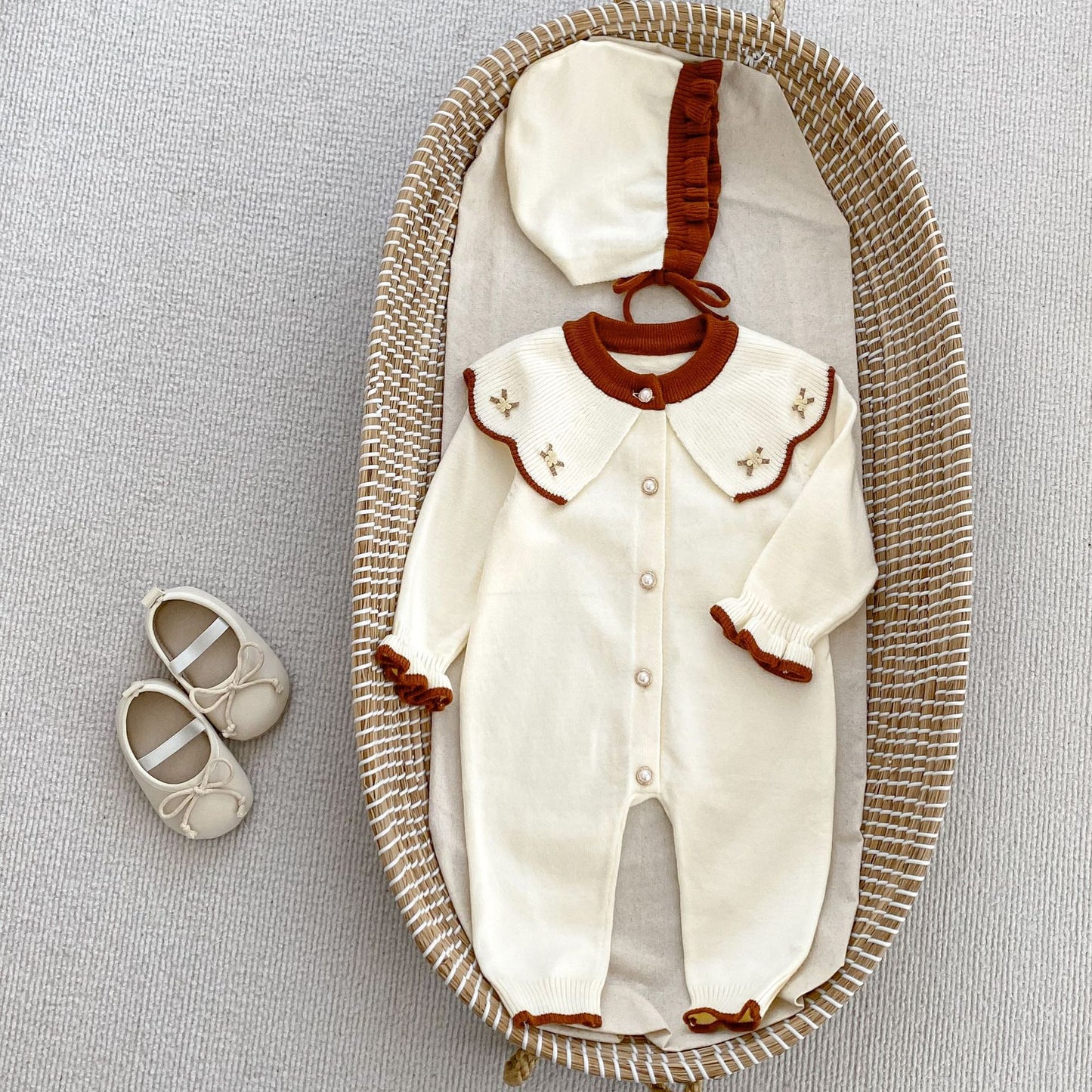 Arrival Autumn Baby Girls Long Sleeves Flowers Pattern Collar Knitted Romper, MyKids-USA®, Baby One-Pieces, MyKids-USA - Size/Age - 66 (3-6M) - Color - Apricot -  -  - TR2410131647-A