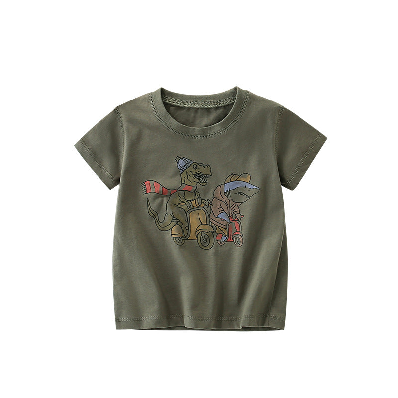 Summer Arrival Boys’ Dinosaurs Cartoon Pattern T-shirt in European and American Style, MyKids-USA®, Baby & Toddler Tops, MyKids-USA - Size/Age - 100 (2-3Y) - Color - Grey -  -  - TR2506131729-A