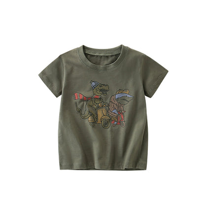 Summer Arrival Boys’ Dinosaurs Cartoon Pattern T-shirt in European and American Style, MyKids-USA®, Baby & Toddler Tops, MyKids-USA - Size/Age - 100 (2-3Y) - Color - Grey -  -  - TR2506131729-A