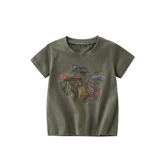 Summer Arrival Boys’ Dinosaurs Cartoon Pattern T-shirt in European and American Style, MyKids-USA®, Baby & Toddler Tops, MyKids-USA - Size/Age - 100 (2-3Y) - Color - Grey -  -  - TR2506131729-A