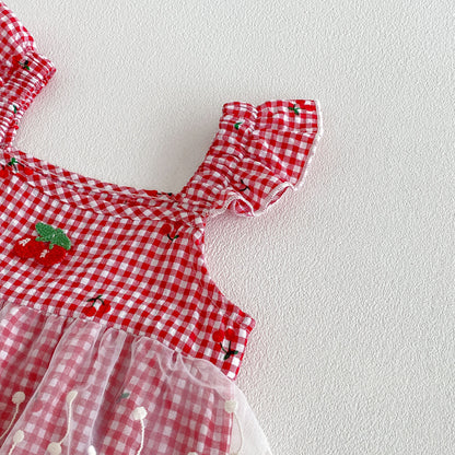 Design Summer Baby Kids Girls Fly Sleeves Plaid Pattern Strap Bodysuit, MyKids-USA®, Baby & Children's One-Pieces, MyKids-USA -  -  -  -  -  -  - .