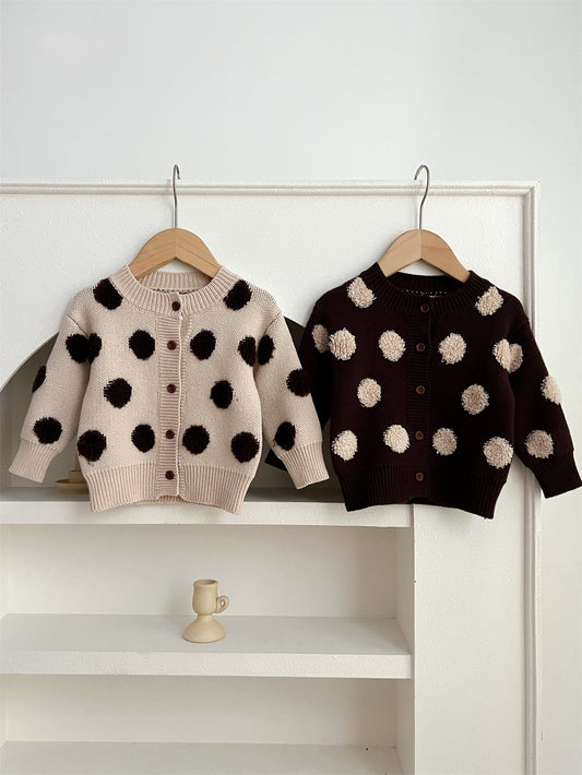 Children’s Polka Dots Knitted Cardigan For Spring – Boys And Girls Sweater