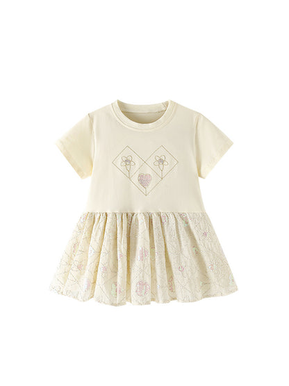 Summer Baby Kids Girls Short Sleeves Flowers Embroidery Pattern Dress