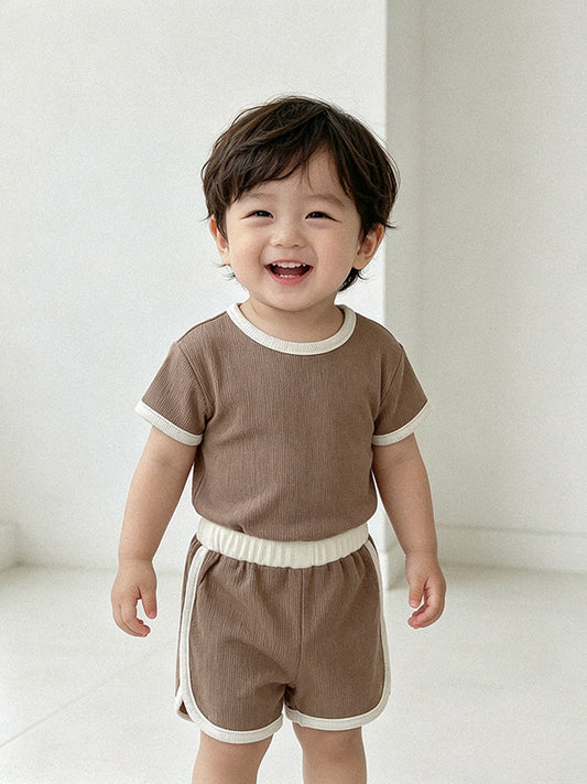 Arrival Summer Baby Kids Short Sleeves Waffle Grid T-shirt and Shorts Clothing Set