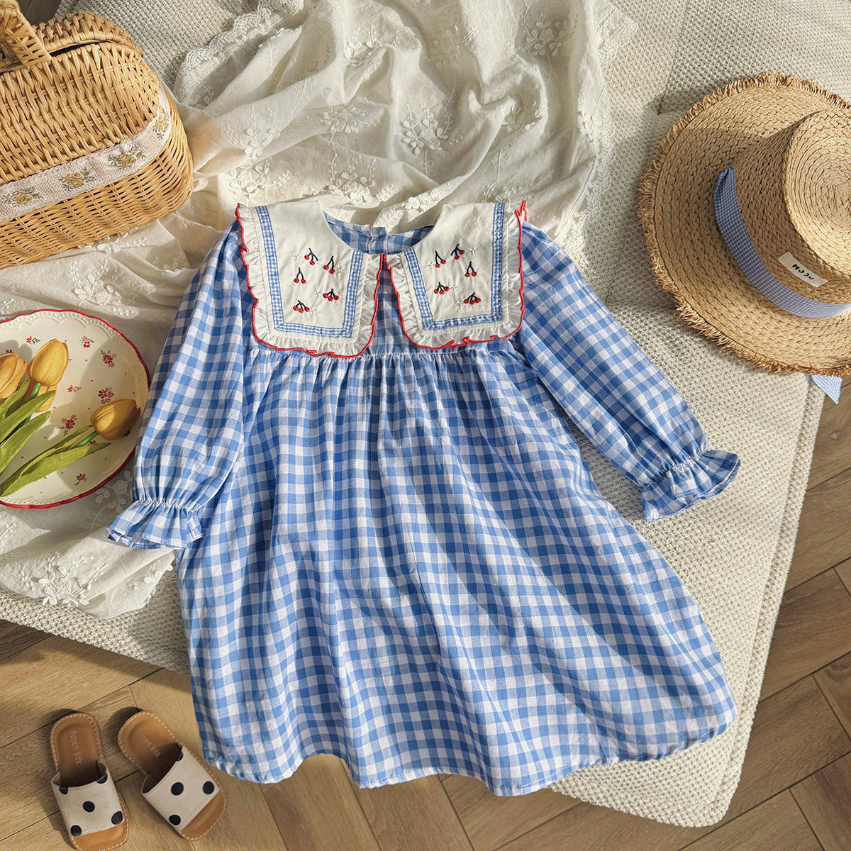 Summer Arrival Baby Girls Short Sleeves Cherry and Plaid Pattern Dress, MyKids-USA®, Baby & Children's Dresses, MyKids-USA -  -  -  -  -  -  - .