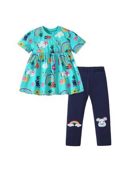 Summer Baby Kids Girls Cartoon Print Dress And Pants Clothing Set