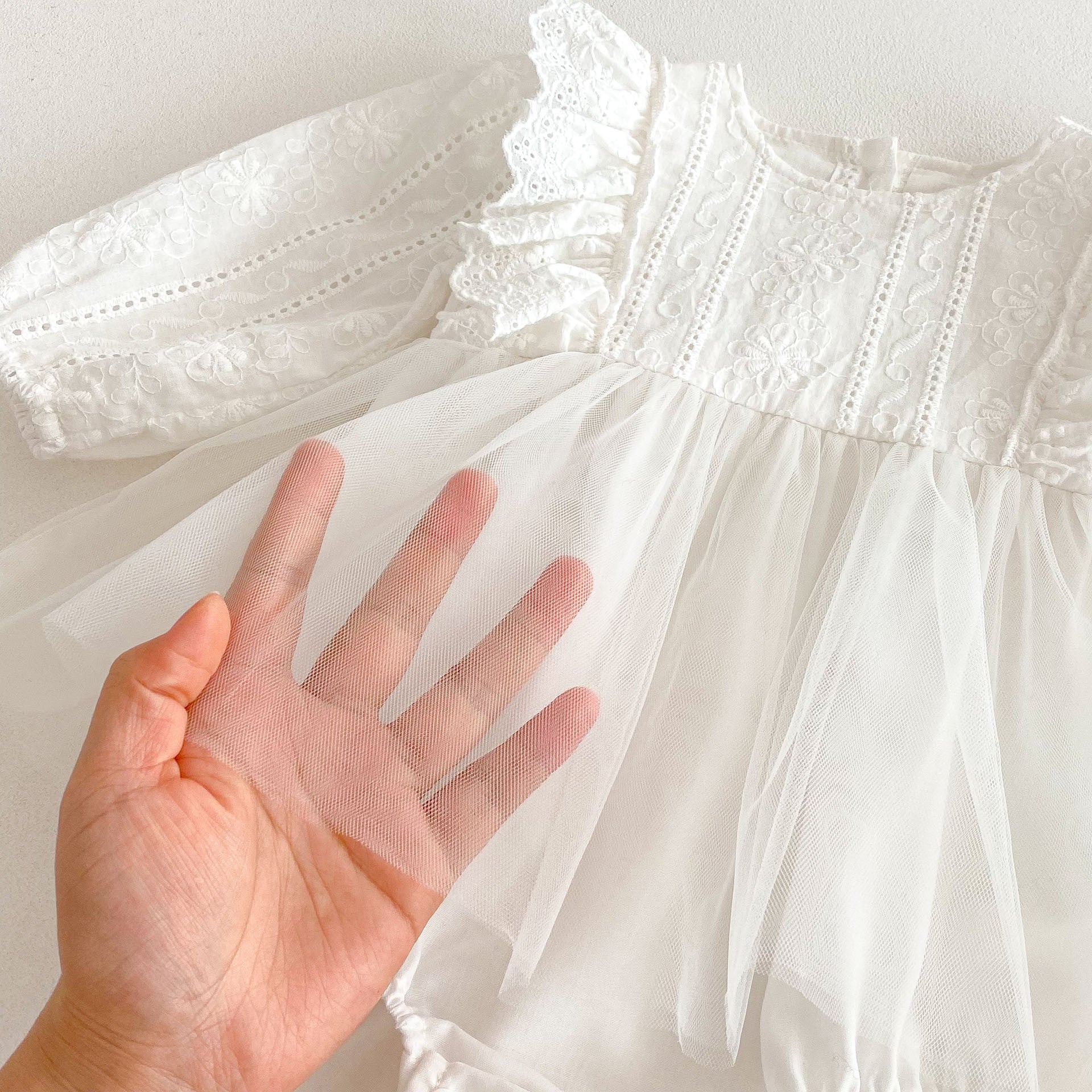 Spring Arrival Baby Girls Cute Floral Embroidered Pattern and Tulle Patchwork Long Sleeves Onesies, MyKids-USA®, Baby One-Pieces, MyKids-USA -  -  -  -  -  -  - 