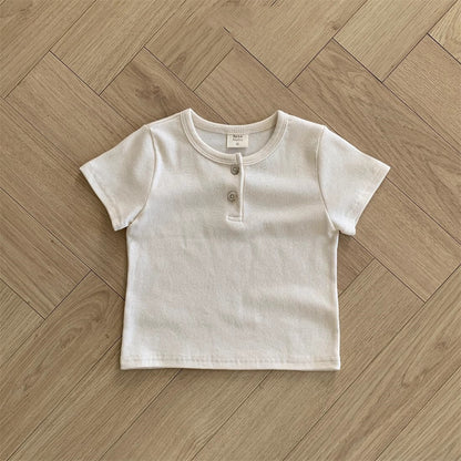 Summer New Arrival Kids Unisex Crew Neck Short Sleeves Thin Solid Color Elastic Top Base T-Shirt