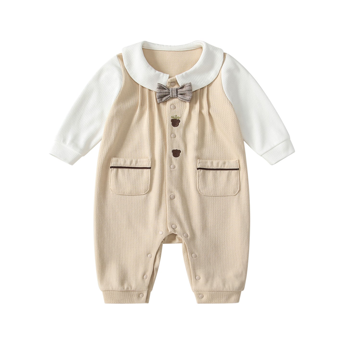 Autumn Hot Selling Baby Unisex Color Patchwork Single Breasted Rompers Bodysuits with Collar, MyKids-USA®, Baby One-Pieces, MyKids-USA -  -  -  -  -  -  - 