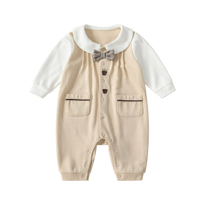 Autumn Hot Selling Baby Unisex Color Patchwork Single Breasted Rompers Bodysuits with Collar, MyKids-USA®, Baby One-Pieces, MyKids-USA -  -  -  -  -  -  - 