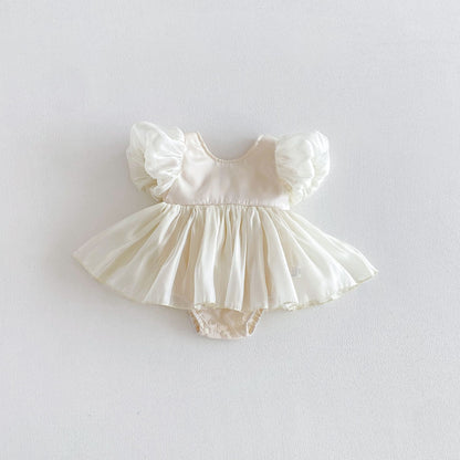 Summer Arrival Baby Girls Short Sleeves Cute Solid Color Bodysuit Dress, MyKids-USA®, Baby & Children's One-Pieces, MyKids-USA - Size/Age - 66 (3-6M) - Color - Beige -  -  - TR2604192132-A.