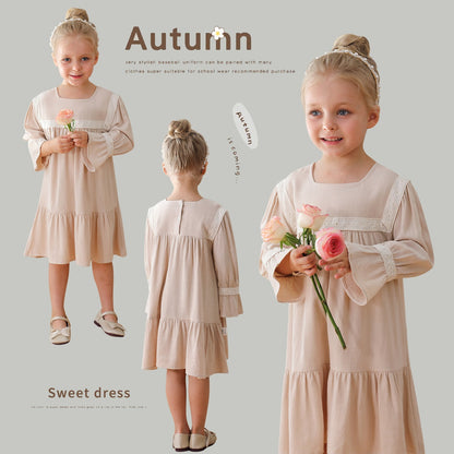 Arrival Autumn Girls Simple Square Neck Long Sleeves Patchwork Design Dress, MyKids-USA®, Baby & Toddler Dresses, MyKids-USA -  -  -  -  -  -  - 