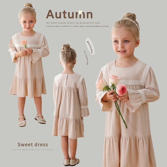 Arrival Autumn Girls Simple Square Neck Long Sleeves Patchwork Design Dress, MyKids-USA®, Baby & Toddler Dresses, MyKids-USA -  -  -  -  -  -  - 