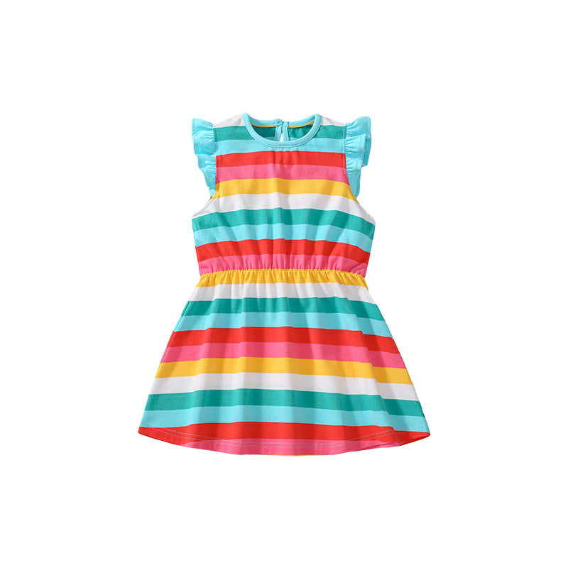 Summer Arrival Colorful Striped Pattern Fly Sleeves Dress for Stylish Girls, MyKids-USA®, Baby & Toddler Dresses, MyKids-USA - Size/Age - 90 (12-24M) - Color - Colorful -  -  - TR2503191425-A