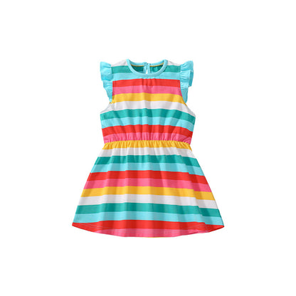 Summer Arrival Colorful Striped Pattern Fly Sleeves Dress for Stylish Girls, MyKids-USA®, Baby & Toddler Dresses, MyKids-USA - Size/Age - 90 (12-24M) - Color - Colorful -  -  - TR2503191425-A