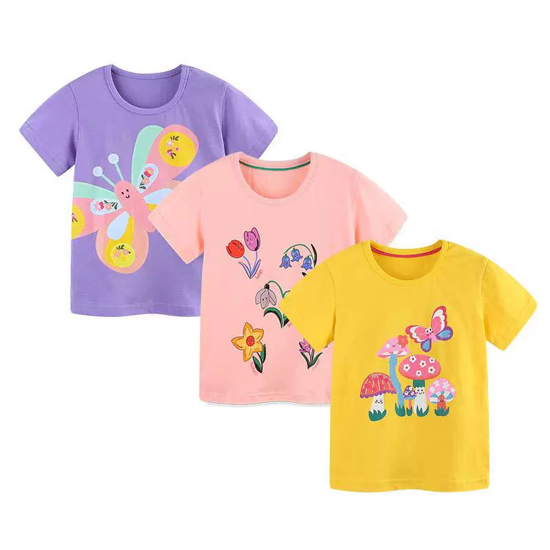 Summer Baby Kids Cute Butterfly and Flowers Cartoon Pattern T-shirt Clothing Set for Girls, MyKids-USA®, T-Shirts, MyKids-USA - Size/Age - 90 (12-24M) - Color - Pink -  -  - TR2506242215-A