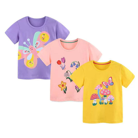 Summer Baby Kids Cute Butterfly and Flowers Cartoon Pattern T-shirt Clothing Set for Girls, MyKids-USA®, T-Shirts, MyKids-USA - Size/Age - 90 (12-24M) - Color - Pink -  -  - TR2506242215-A