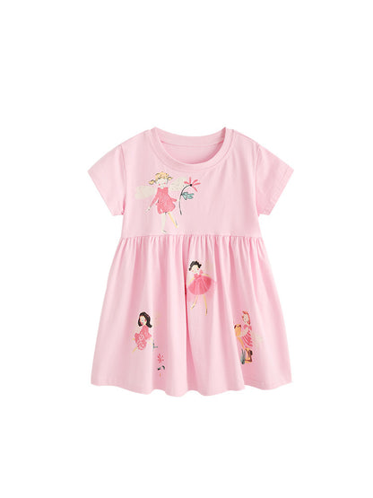 Summer Baby Kids Girls Short Sleeves Flowers and Cartoon Pattern Dress, MyKids-USA®, Baby & Children's Dresses, MyKids-USA - Size/Age - 100 (2-3Y) - Color - Pink -  -  - TR2606061844-A.