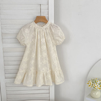 Summer Girls Solid Color Flowers Embroidery Short Sleeves Onesies and Girls’ Dress – Princess Sister Matching Set, MyKids-USA®, Baby & Toddler Outfits, MyKids-USA - Size/Age - 66 (3-6M) - Color - Apricot -  -  - TR2505072136-A