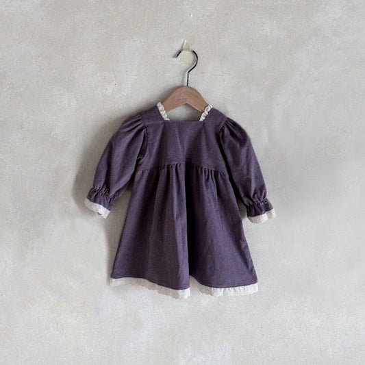 Spring Baby Girls Solid Color Square Neck Princess Dress, MyKids-USA®, Baby & Toddler Dresses, MyKids-USA - Size/Age - 73 (6-9M) - Color - Purple -  -  - TR2403102122-B