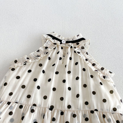 Summer Arrival Baby Girls Cute Beige Sleeveless Polka Dots Pattern Bodysuit