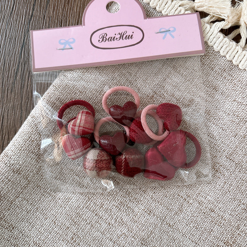 Collection of 10 Versatile Geometric Shape Decorated Hair Ties, MyKids-USA®, Ponytail Holders, MyKids-USA - Size/Age - Average Size (0-12Y） - Color - Red -  -  - TR2603171004-G.