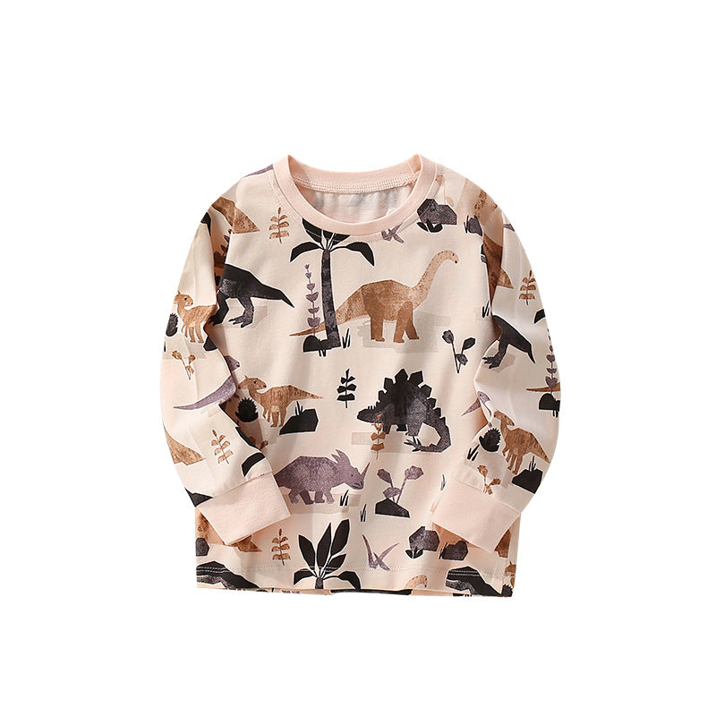 Autumn and Spring Arrival Dinosaurs Cartoon Pattern Long Sleeves Top for Boys, MyKids-USA®, Shirts, MyKids-USA - Size/Age - 100 (2-3Y) - Color - Apricot -  -  - TR2509122239-A