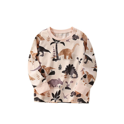 Autumn and Spring Arrival Dinosaurs Cartoon Pattern Long Sleeves Top for Boys, MyKids-USA®, Shirts, MyKids-USA - Size/Age - 100 (2-3Y) - Color - Apricot -  -  - TR2509122239-A