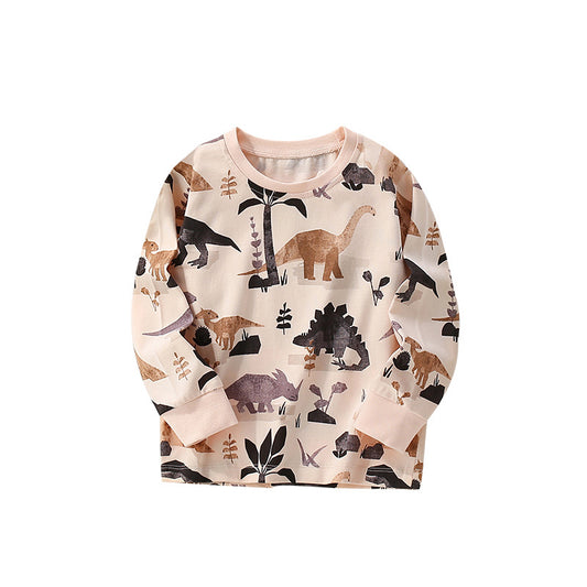 Autumn and Spring Arrival Dinosaurs Cartoon Pattern Long Sleeves Top for Boys, MyKids-USA®, Shirts, MyKids-USA - Size/Age - 100 (2-3Y) - Color - Apricot -  -  - TR2509122239-A