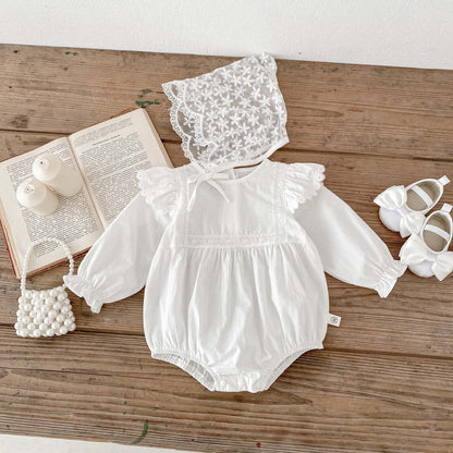 Spring Baby White Embroidery Lace Mesh Princess Onesie Dress For Girls